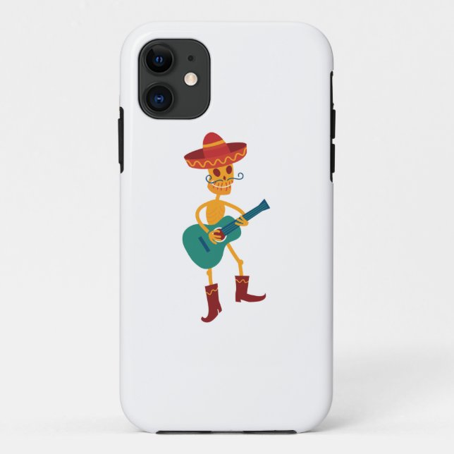 Capa Para iPhone 11 Festive Skeleton Guitar Player (Verso)