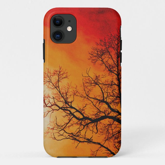 Capa Para iPhone 11 Fiery Sunset & Tree Nature Art (Verso)