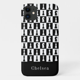 Capa Para iPhone 11 Figuras de Xadrez Preto e Branco Nome
