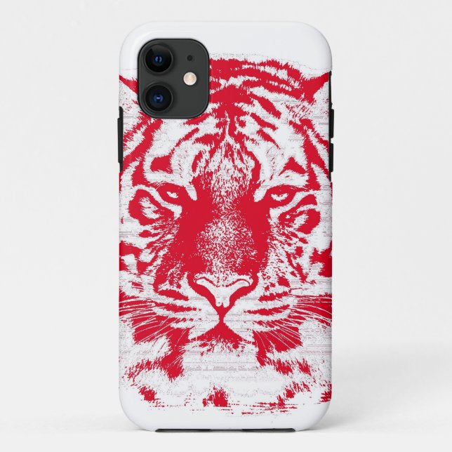 Capa Para iPhone 11 Fim vermelho e branco da cara do tigre acima (Verso)