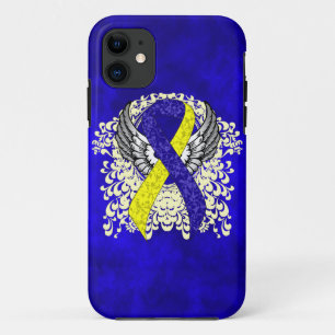Capa Para iPhone 11 Fita de Consciência Azul e Amarelo com Asas