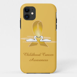 Capa Para iPhone 11 Fita Dourado do cancer da infância com cisnes