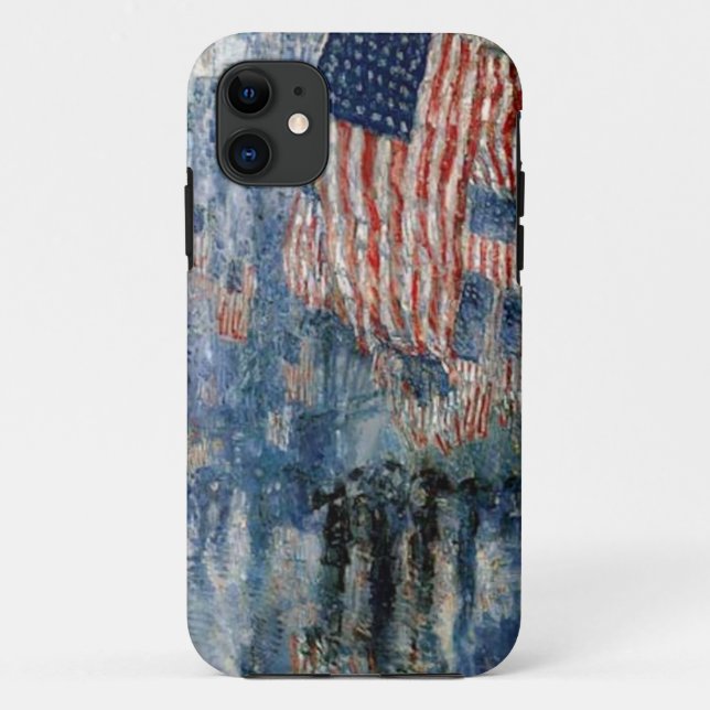 Capa Para iPhone 11 Flag Childe Hassam "The Avenue in Rain" Case-M (Verso)