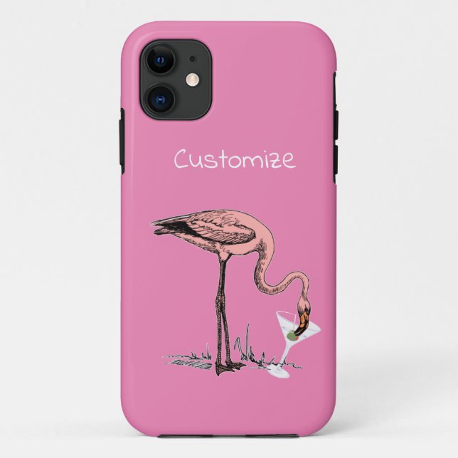 Capa Para iPhone 11 Flamingo Bebendo Martini Thunder_Cove (Verso)