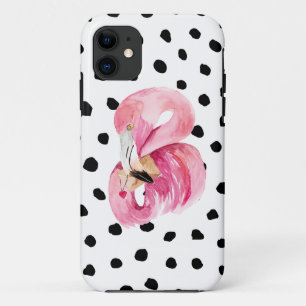 Capa Para iPhone 11 Flamingo e pontos cor-de-água rosa moderna