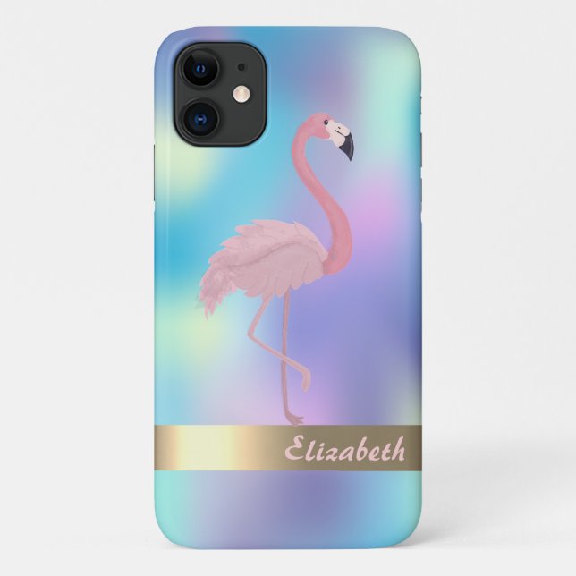 Capa Para iPhone 11 Flamingo Rosa Moderno Holográfico (Verso)