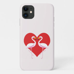 Capa Para iPhone 11 Flamingos Cor-de-rosa branco-claro com coração ver