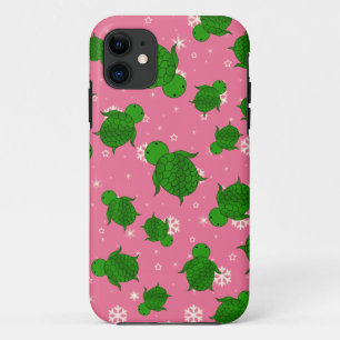 Capa Para iPhone 11 Flocos de neve cor-de-rosa, de tartaruga verde-bra