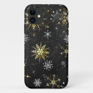 Capa Para iPhone 11 Flocos de neve do Ouro Xmas em preto