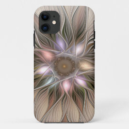 Capa Para iPhone 11 Flor Abstracta Flor Marrom Bege Alegre Fractal