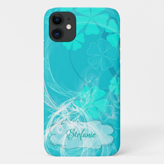 Capa Para iPhone 11 Flor Azul/Fractal (Verso)