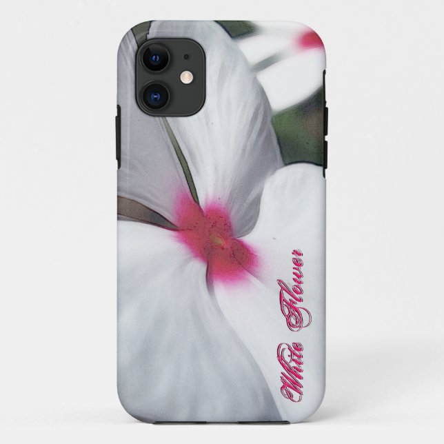 Capa Para iPhone 11 Flor Branca Pintada com Centro Rosa (Verso)