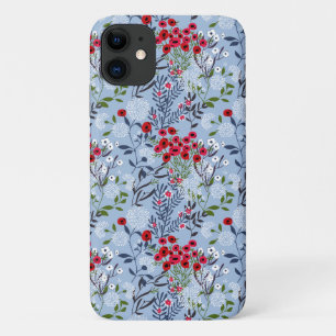 Capa Para iPhone 11 Flor branco azul-rosa vermelha