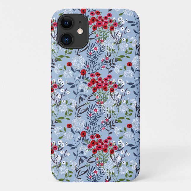 Capa Para iPhone 11 Flor branco azul-rosa vermelha (Verso)