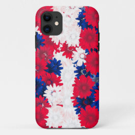 Capa Para iPhone 11 Flor branco vermelho e azul