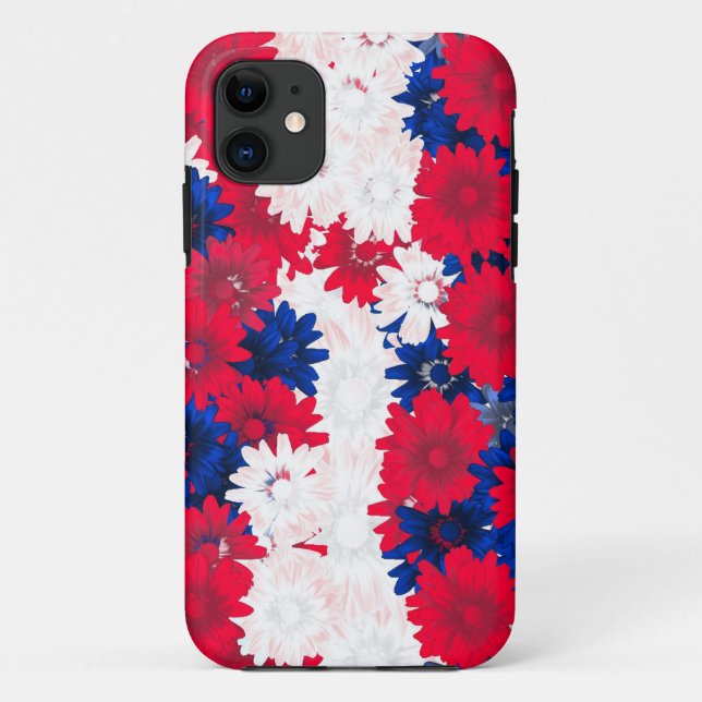 Capa Para iPhone 11 Flor branco vermelho e azul (Verso)