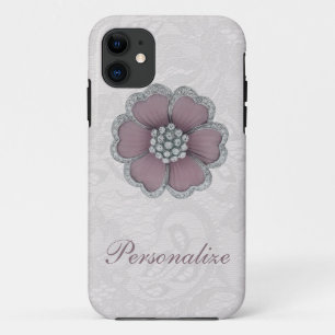 Capa Para iPhone 11 Flor chique do diamante no laço branco de Paisley