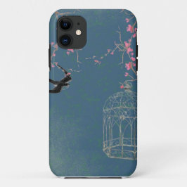 Capa Para iPhone 11 Flor de cereja e gaiola
