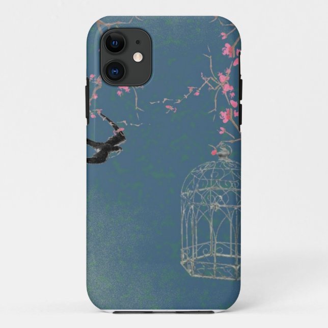 Capa Para iPhone 11 Flor de cereja e gaiola (Verso)