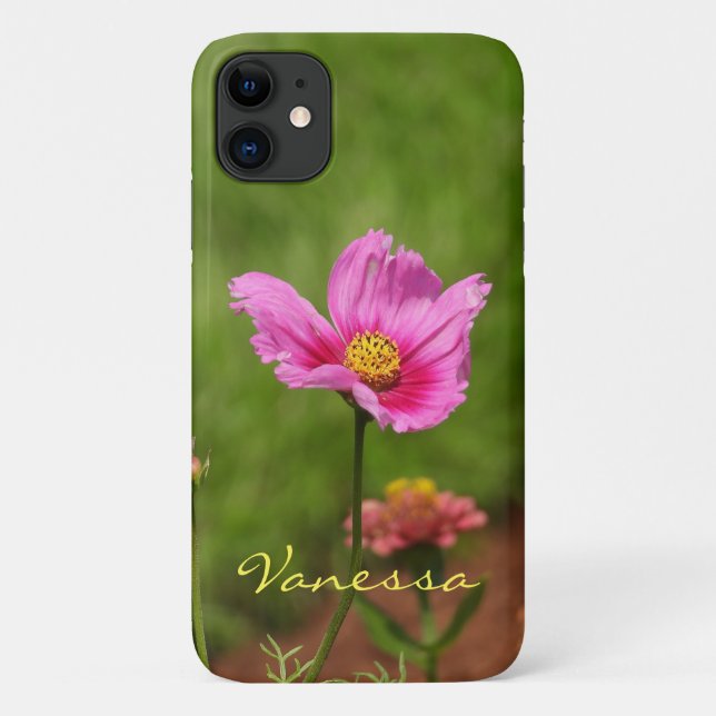 Capa Para iPhone 11 Flor de Cosmos Rosa *Personalize* (Verso)