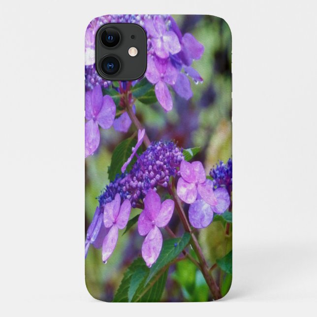 Capa Para iPhone 11 Flor de Hortênsia Roxa Twist and Shout (Verso)