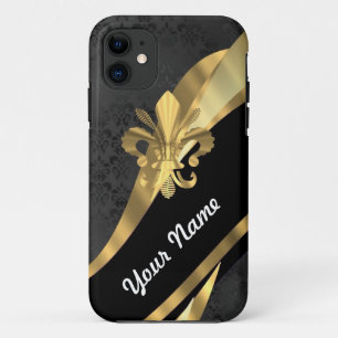 Capa Para iPhone 11 Flor de lis Dourado no preto