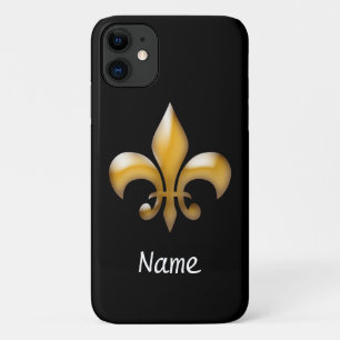 Capa Para iPhone 11 Flor de lis preta e Dourado personalizada