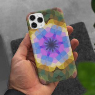 Capa Para iPhone 11 Flor de Mandala, Cor-de-rosa, azul e amarelo