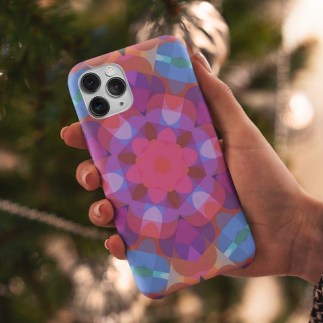 Capa Para iPhone 11 Flor de Mandala, cor-de-rosa, azul e púrpura (Criador carregado)