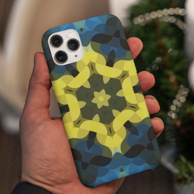 Capa Para iPhone 11 Flor de Mandala Retroativa Amarelo e Azul (Criador carregado)