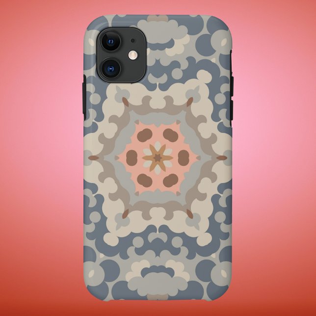 Capa Para iPhone 11 Flor de Mandala Retroativa Azul e Laranja (Criador carregado)