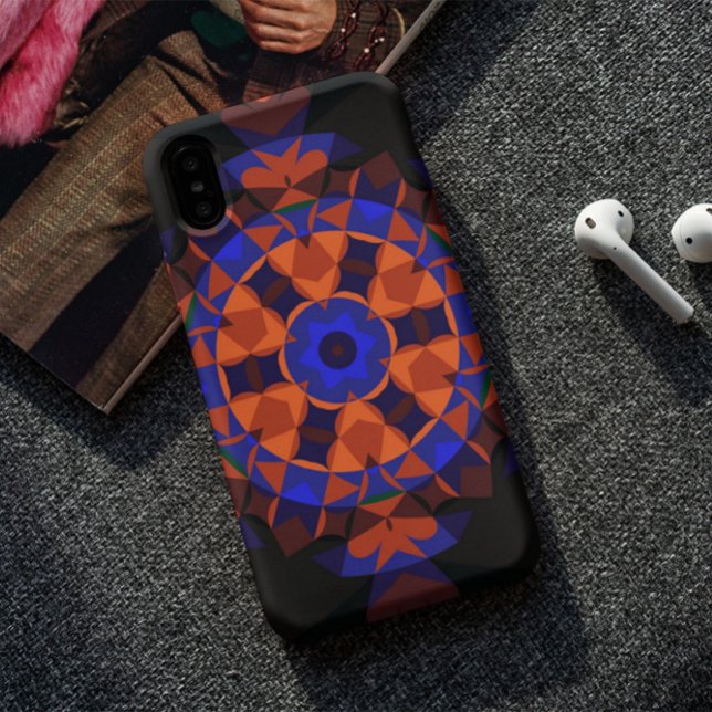 Capa Para iPhone 11 Flor de Mandala Retroativa Laranja e Azul (Criador carregado)