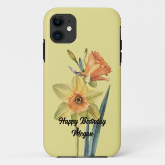 Capa Para iPhone 11 Flor de Nascimento do Daffodil Março com Nome Pers
