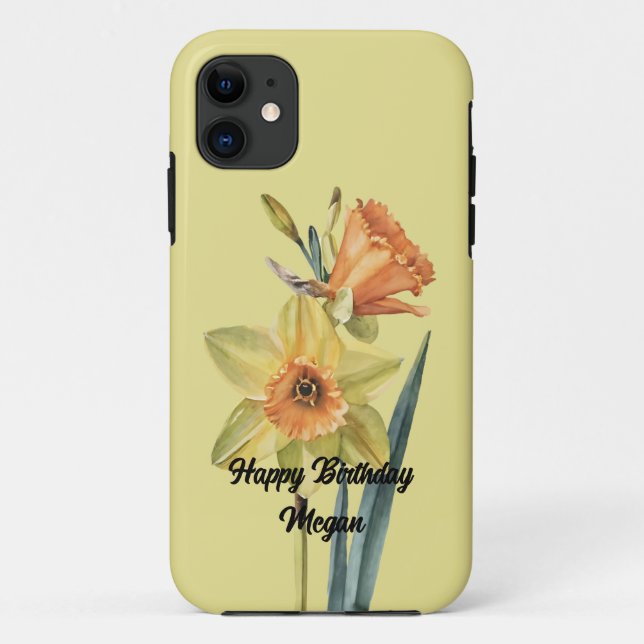 Capa Para iPhone 11 Flor de Nascimento do Daffodil Março com Nome Pers (Verso)
