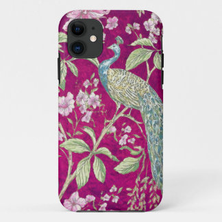 Capa Para iPhone 11 Flor de pavão de Fuchsia Chinoiserie
