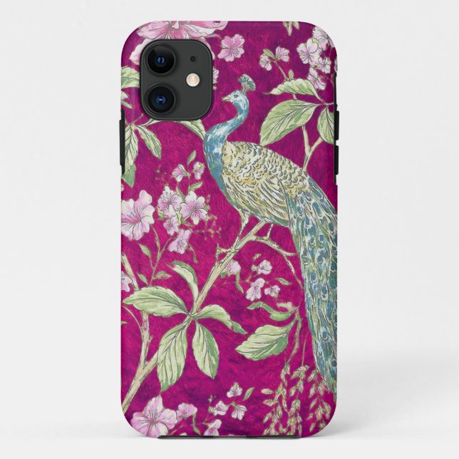 Capa Para iPhone 11 Flor de pavão de Fuchsia Chinoiserie (Verso)