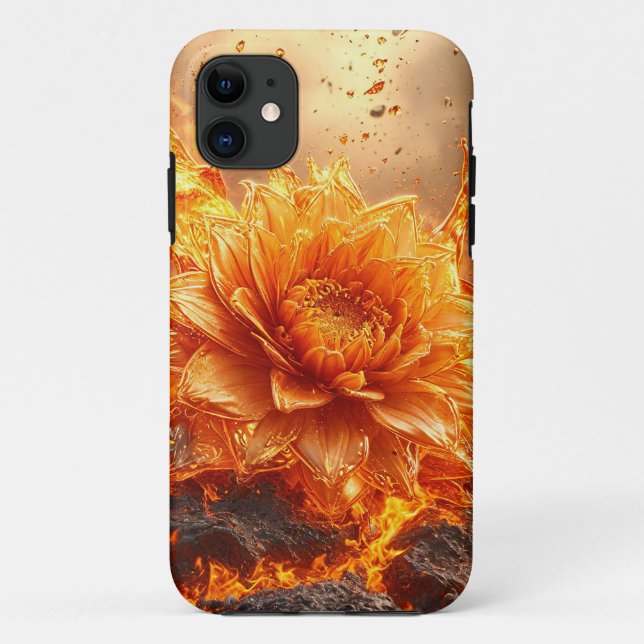 Capa Para iPhone 11 Flor Flamejante Pétalas Queimando Estética, (Verso)
