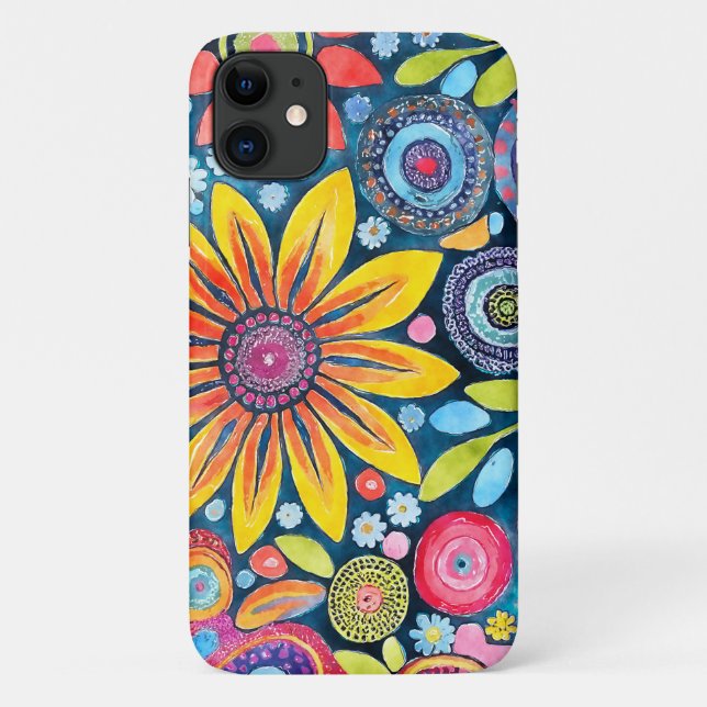 Capa Para iPhone 11 Flor Hippie Divertido Padrão (Verso)