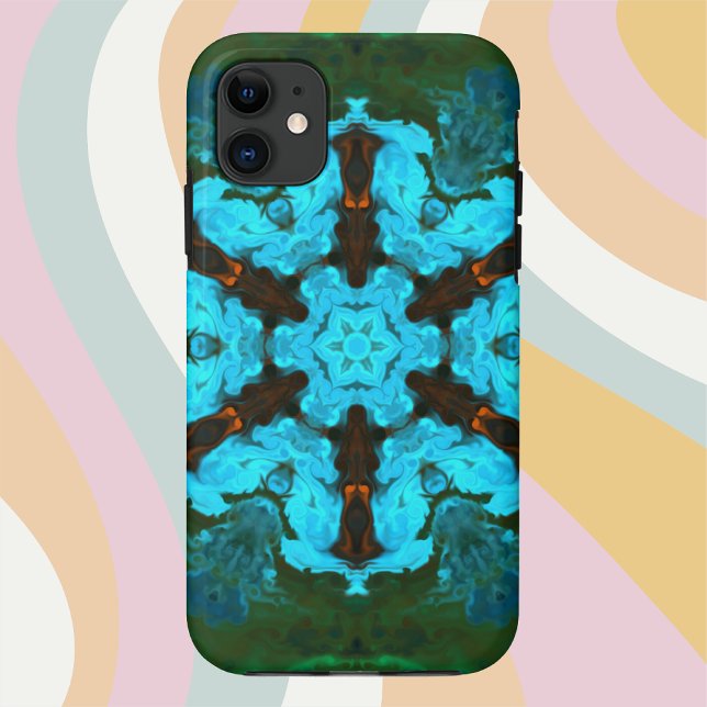 Capa Para iPhone 11 Flor Hippie Psicodélica Azul e Verde (Criador carregado)