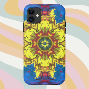 Capa Para iPhone 11 Flor Hippie Psicodélico Amarelo e Azul