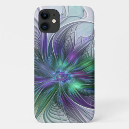 Capa Para iPhone 11 Flor Moderna Abstrata Fractal Roxa Verde