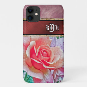 Capa Para iPhone 11 Flor Rosa Monograma