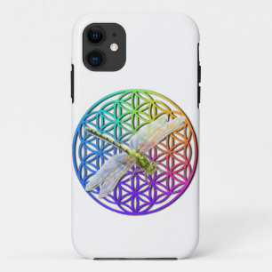 Capa Para iPhone 11 Flor se a Vida libélula arte sagrada geometria