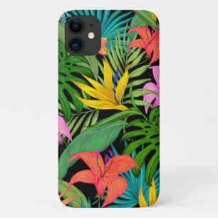 Capa Para iPhone 11 Flor tropical e folha de palma Havaí colorida