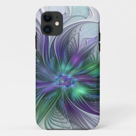 Capa Para iPhone 11 Flor Verde Roxo Moderna Abstrato de Arte Fractal