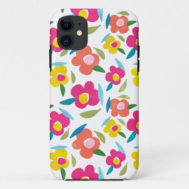 Capa Para iPhone 11 Florais brilhantes em branco (Verso)