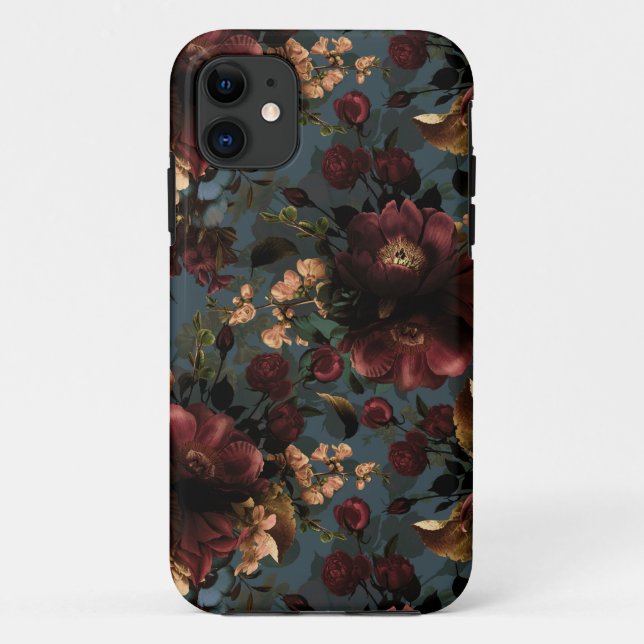 Capa Para iPhone 11 Florais Moody Escuros Flores Antigas Gótico (Verso)