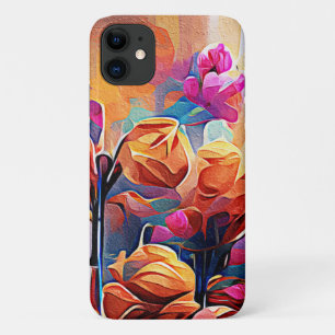 Capa Para iPhone 11 Floral Abstrato Art Laranja Vermelho Azul Flores