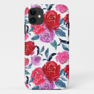 Capa Para iPhone 11 Floral de Cor da Água Vermelha Púrpura