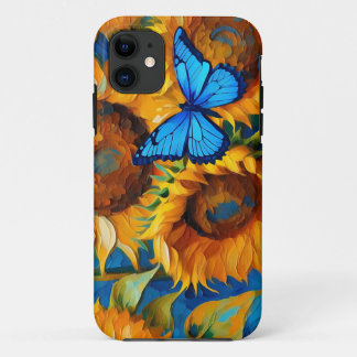 Capa Para iPhone 11 Floral E Borboleta De Girassol Vibrante